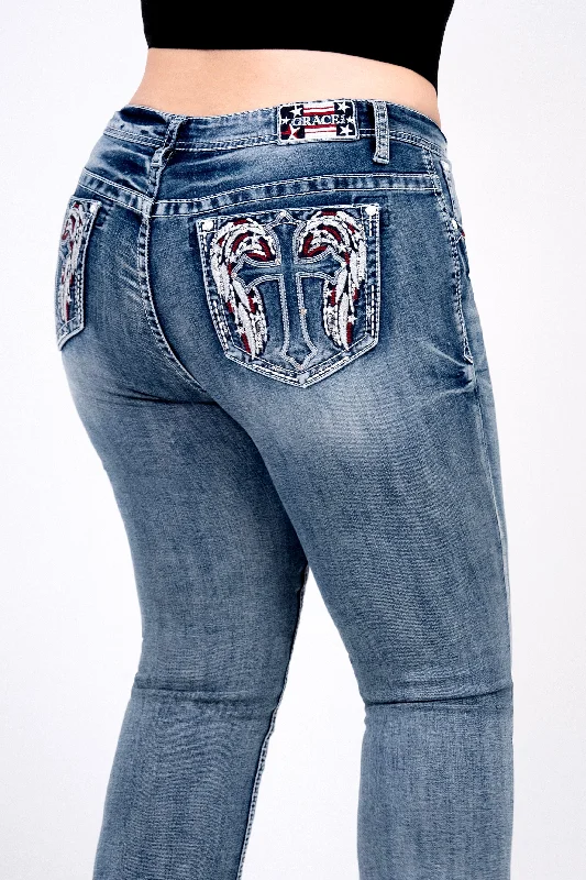 Cross Wings Americana Embellished Plus Size Bootcut Jeans