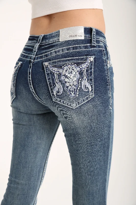 Steer Head Modify Embellished Mid Rise Bootcut Jeans