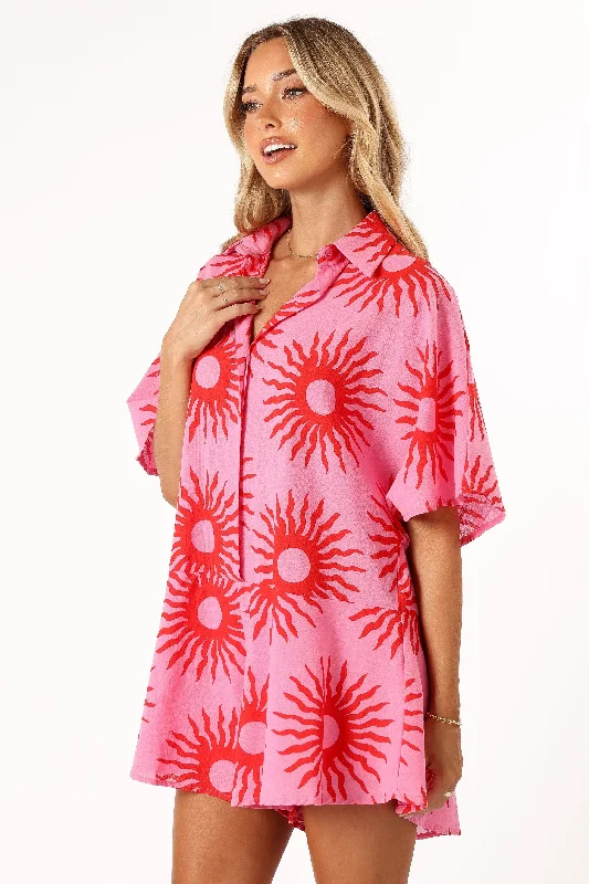 Sebastian Playsuit - Pink Red Sun Print