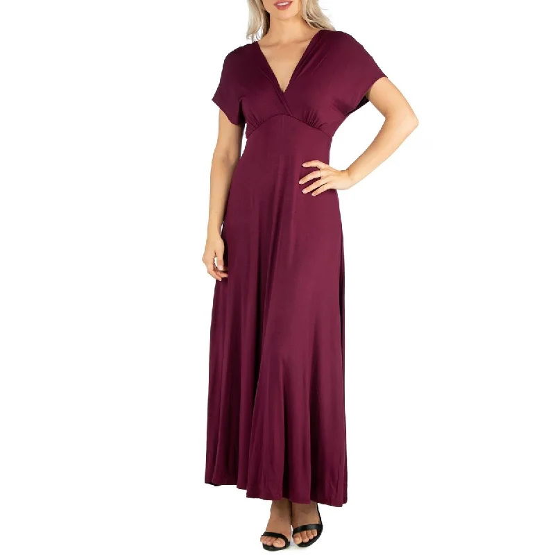 24seven Comfort Apparel Womens Capped Sleeves Long Maxi Dress