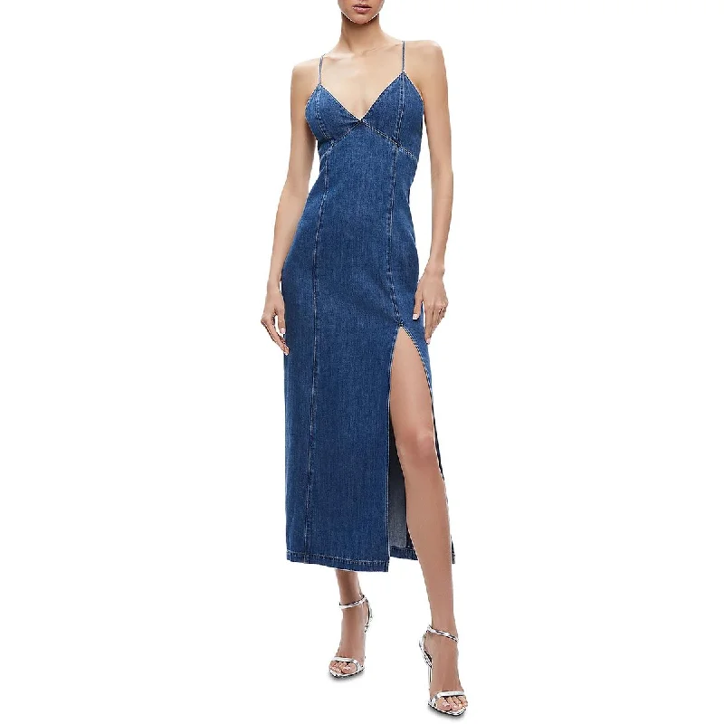 Alice and Olivia Womens Julietta Denim Long Maxi Dress