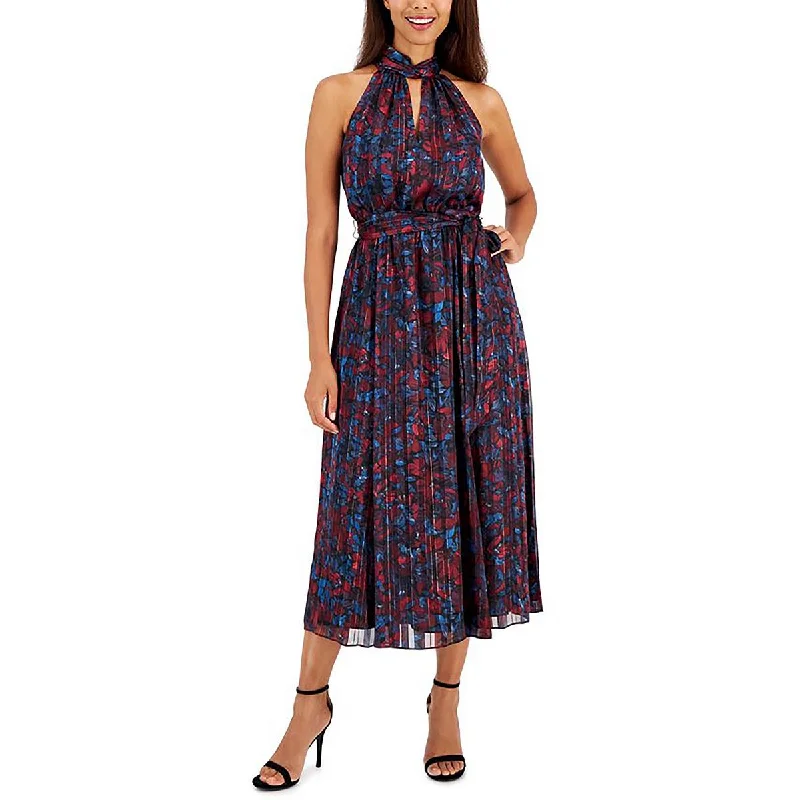 Anne Klein Womens Floral Print Elastic Waistband Maxi Dress