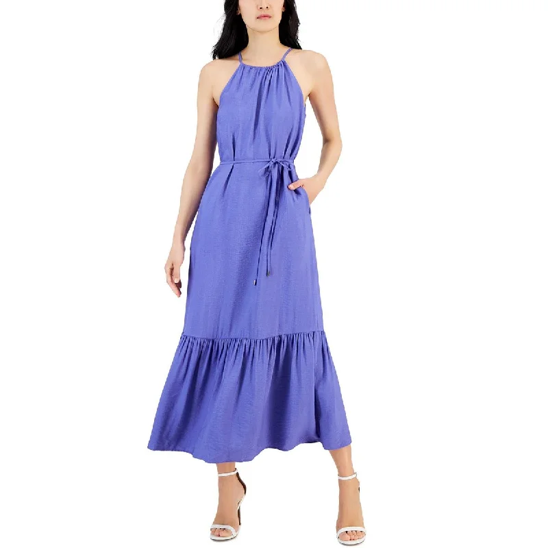 Anne Klein Womens Halter Tiered Maxi Dress