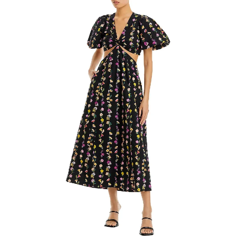 Banjanan Womens Mariana Floral Print Cut-Out Fit & Flare Dress