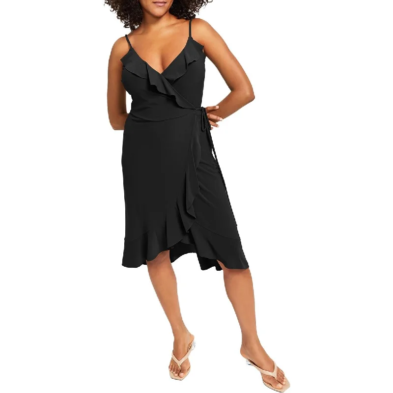 Bar III Womens Petites Party Above-Knee Wrap Dress