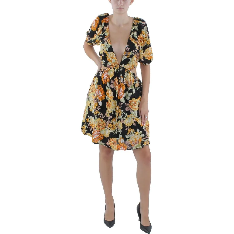 Bardot Womens Floral Print Cut-Out Mini Dress