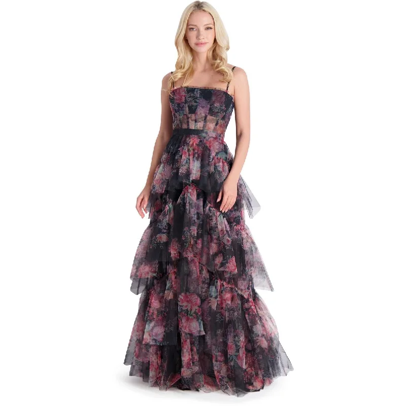 BCBG Max Azria Oly Women’s Tiered Ruffle Tulle Sleeveless Corset Evening Gown