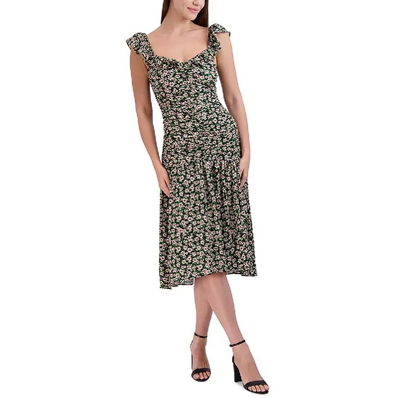 BCBGeneration Womens Plus Floral Print Spring Midi Dress