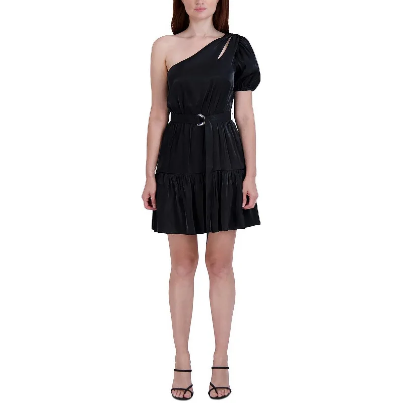 BCBGeneration Womens Side Tie Satin Fit & Flare Dress