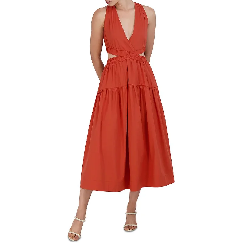 BCBGMAXAZRIA Womens Cut-Out Sleeveless Midi Dress