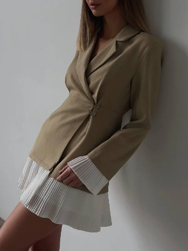 Elegant Blazer-Style Dress with Pleated Skirt