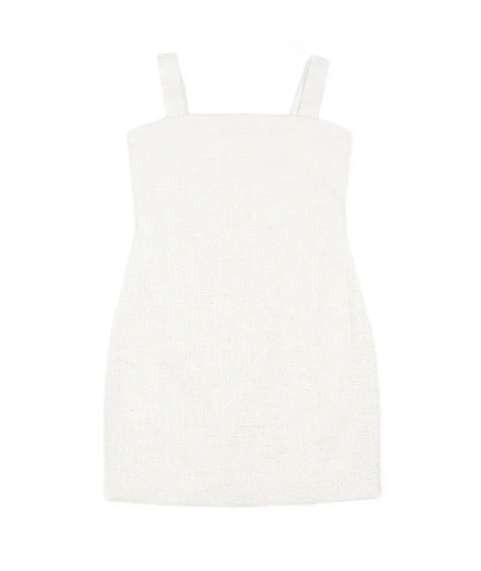 By Debra Girls White Boucle Straight Strap Dress