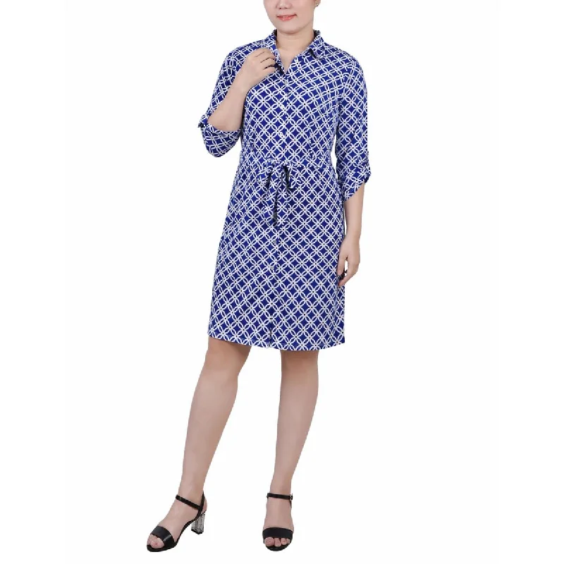 NY Collection Womens Petites Printed Above Knee Shirtdress