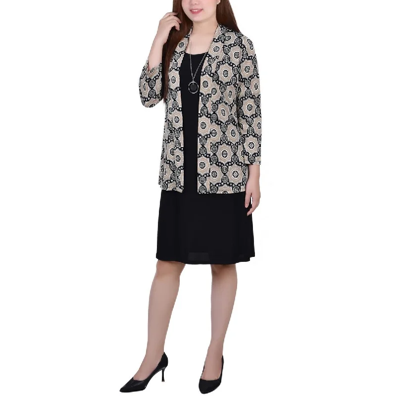 NY Collection Womens Petites Printed Jacket Two Piece Dress