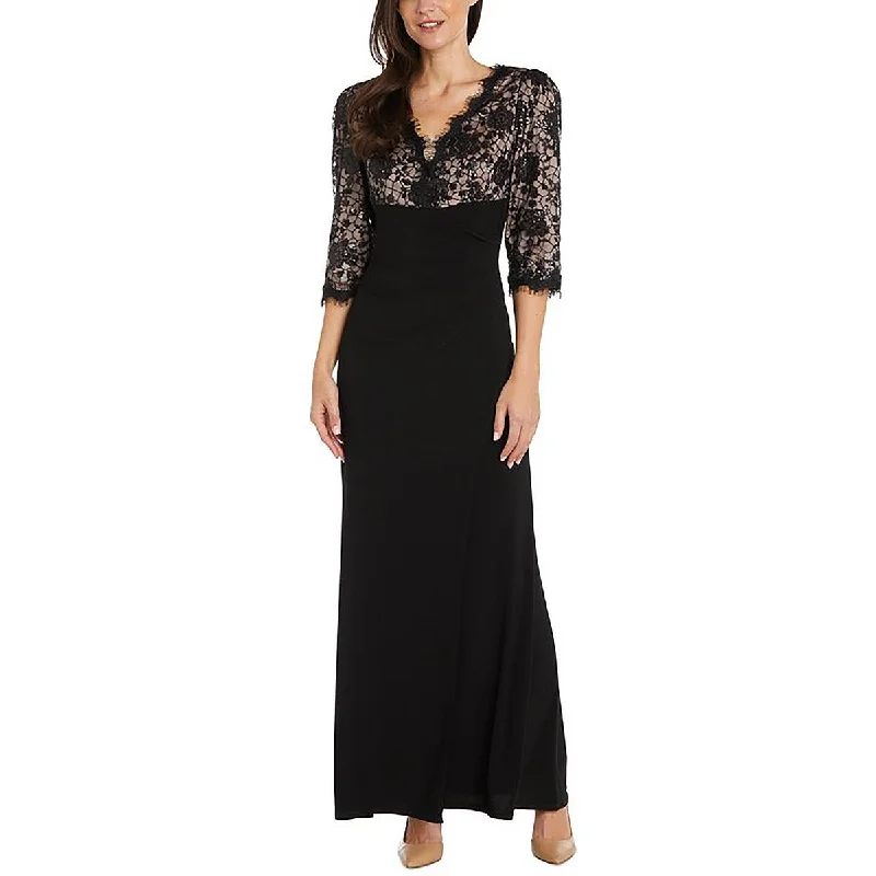 R&M Richards Womens Lace Sequin Evening Dress