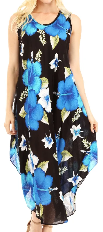 Sakkas Aba Women's Casual Summer Floral Print Sleeveless Loose Dress Cover-up