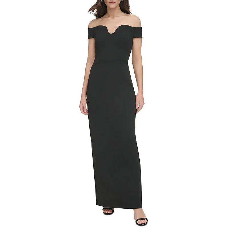 Vince Camuto Womens Off-The-Shoulder Plunging Evening Dress