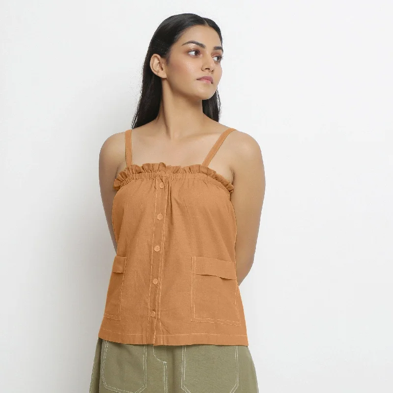 Orange Patch Pocket 100% Cotton Button-Down Cami Top