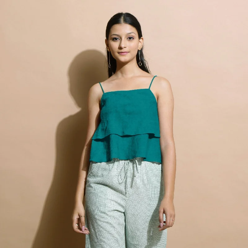 Pine Green 100% Linen Camisole Crop Top