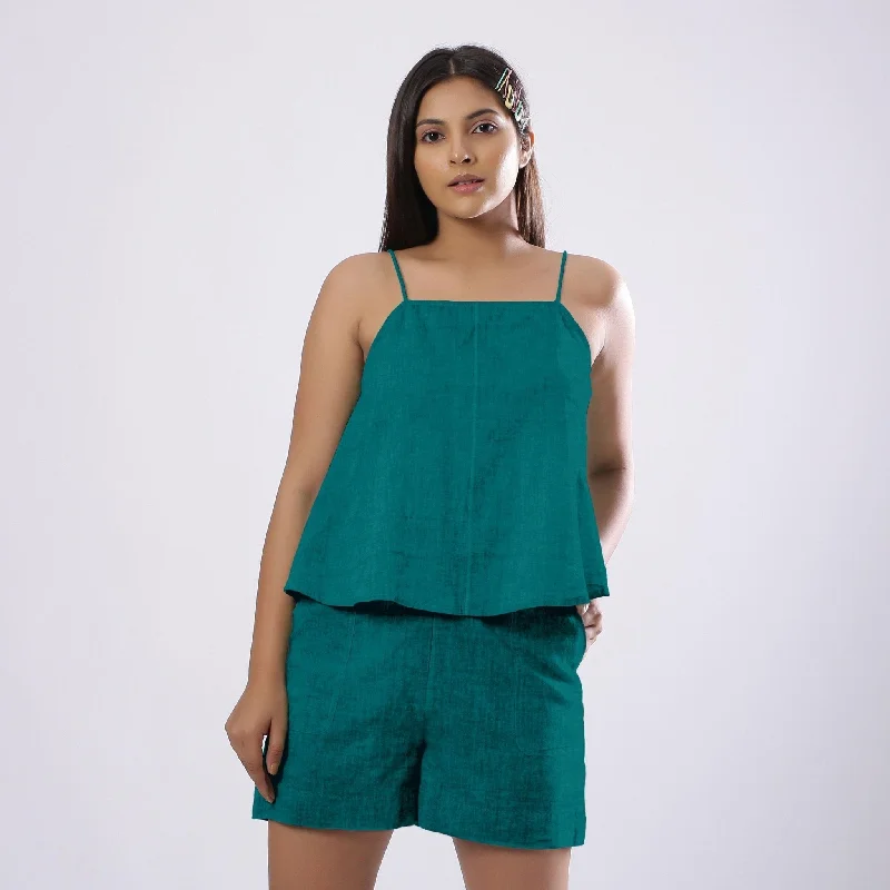 Pine Green 100% Linen Flared Camisole Top