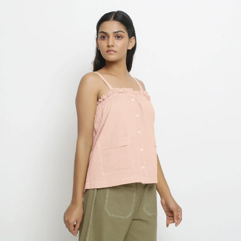 Pink Patch Pocket Vegetable Dyed 100% Cotton Frill Camisole Top