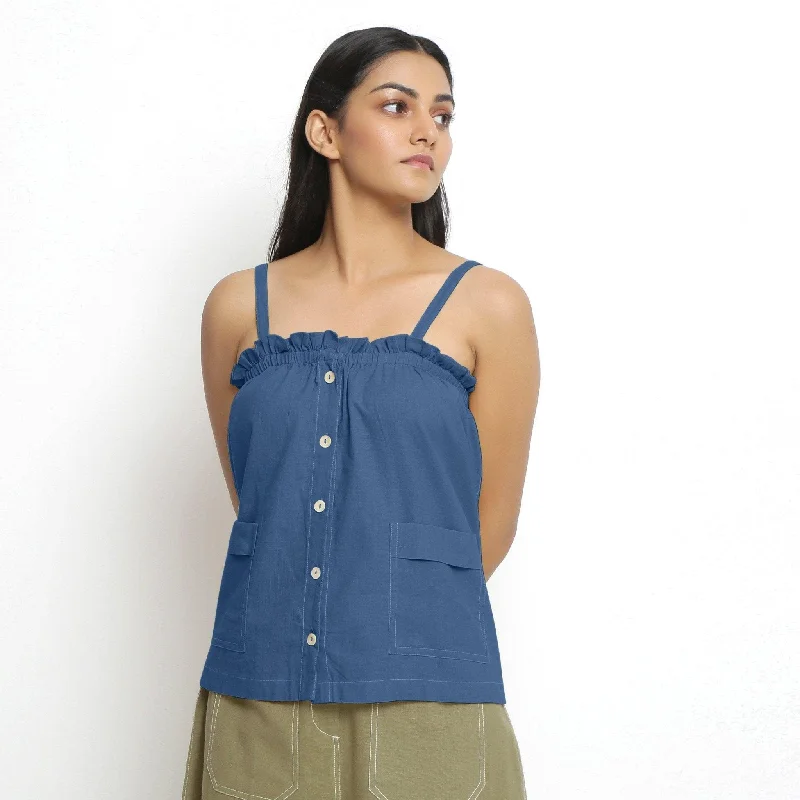 Powder Blue Patch Pocket Handspun Cotton Frill Camisole Top